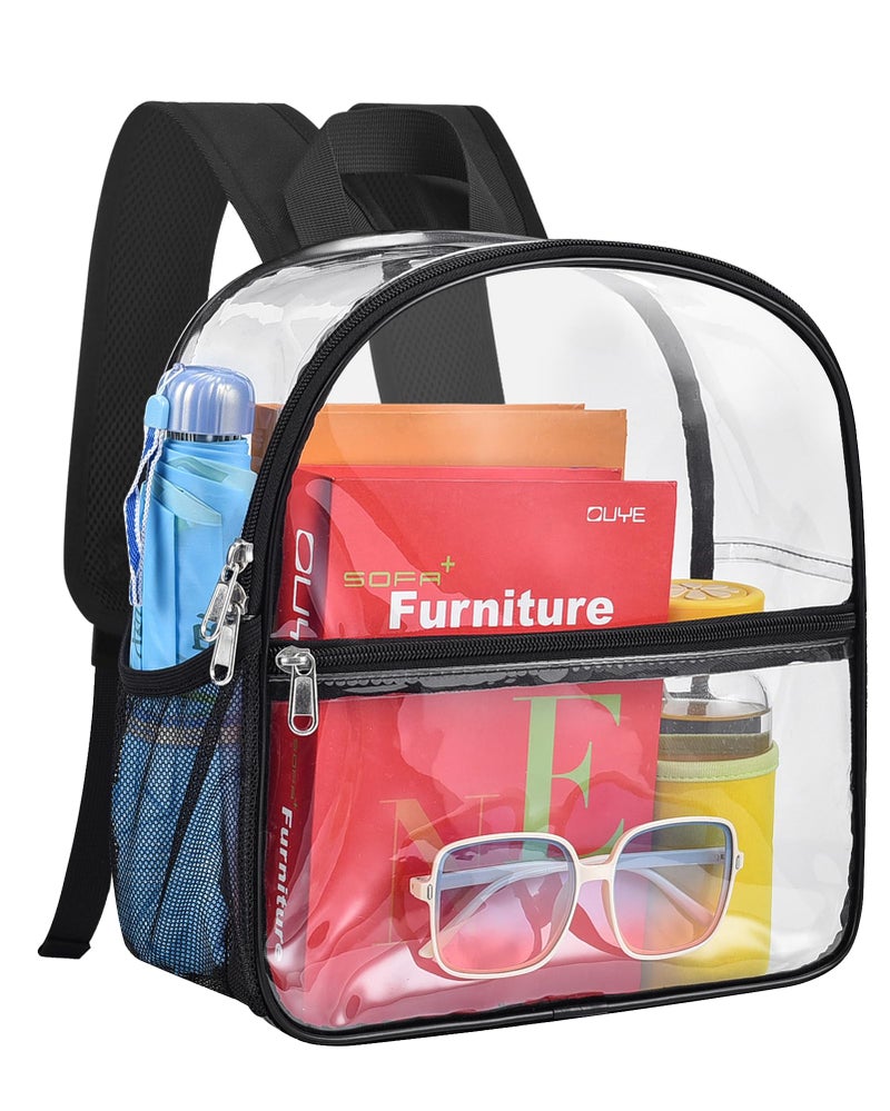 Paxiland Clear Backpack Stadium Approved 12Ã—12Ã—6 with Reinforced and Wider Shoulder Straps, Small Clear Bag for Schools, Concerts, Work, Festivals and Sporting Events - Black - Image 1